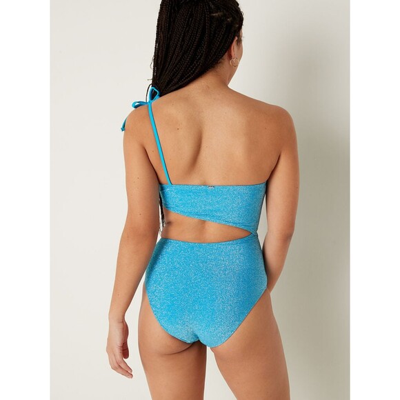 NWT PINK Victoria's Secret XXL Blue Shimmer One Shoulder One Piece Swimsuit - Picture 2 of 9
